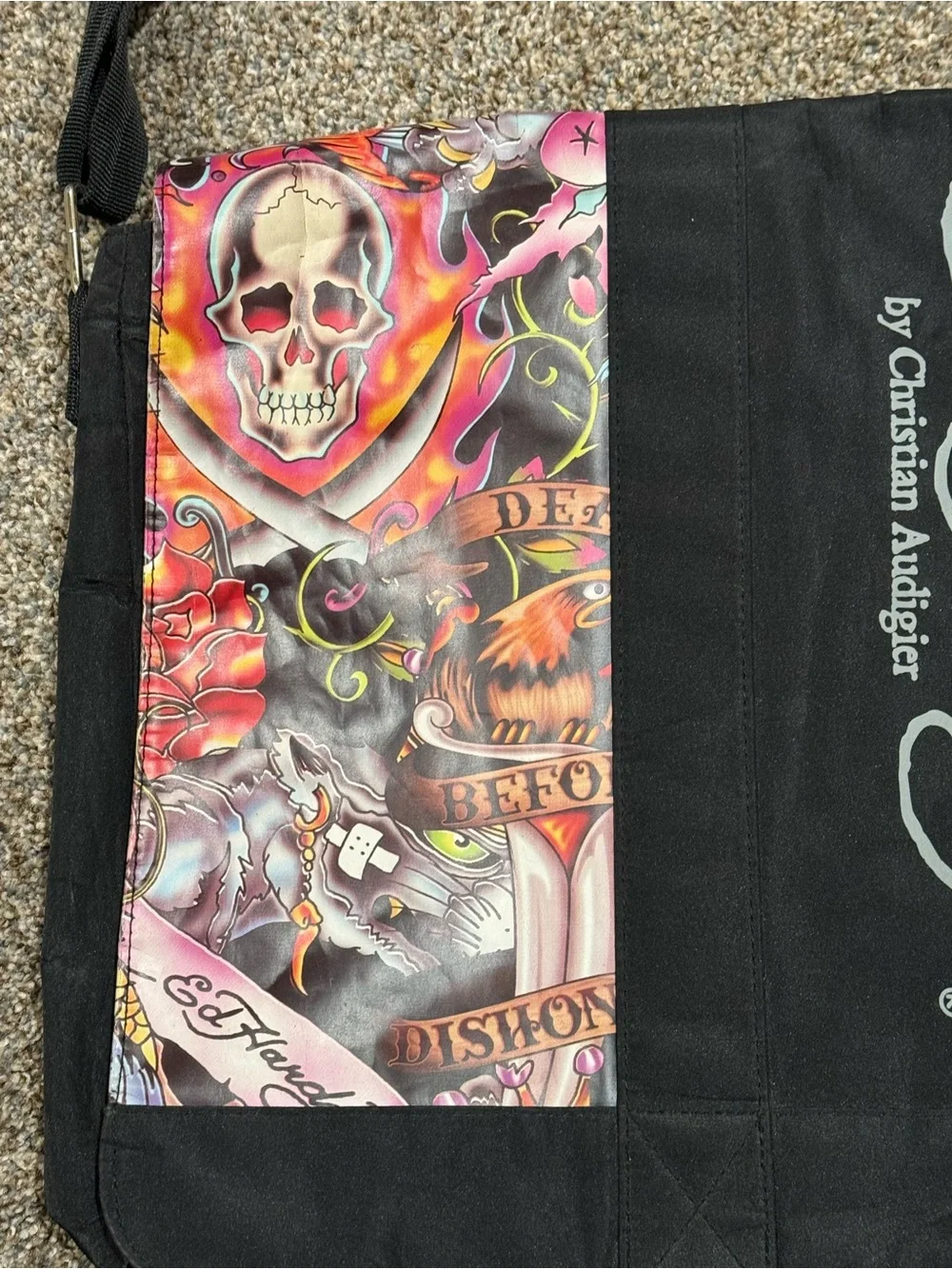 Ed Hardy by Christian Audigier Black Messenger Bag 💀 Death Before Dishonor